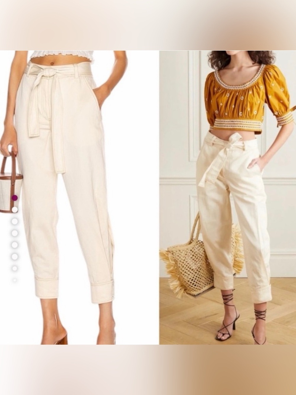 Ulla Johnson Levi Cream High-Waist Paperbag Tie-Waist Pants Size 6